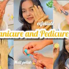 Manicure and Pedicute at home naturally | de-tan, exfoliate, nails, body care #bodycareroutine