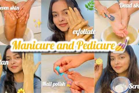 Manicure and Pedicute at home naturally | de-tan, exfoliate, nails, body care #bodycareroutine